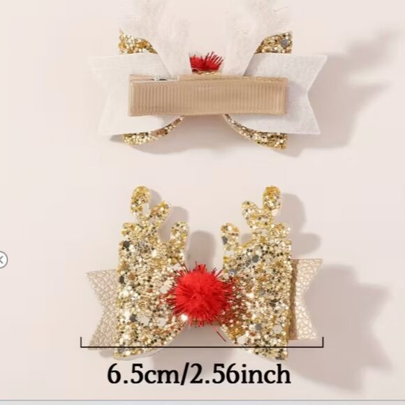 4pcs Festive Christmas Reindeer Antler Bow Hair Clips - Picture 2 of 4